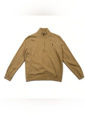 Polo Ralph Lauren Quarter Zip Sweater Mens L Camel Tan Knit Pony